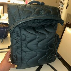 Joan David. Green Quilted Puffer Backpack